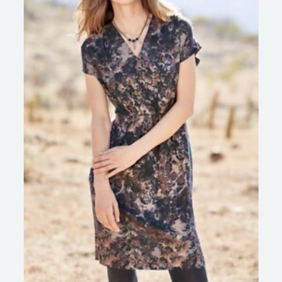 Peruvian Connection Dusky Floral Dress 10 Pleated V Neck - Picture 1 of 9